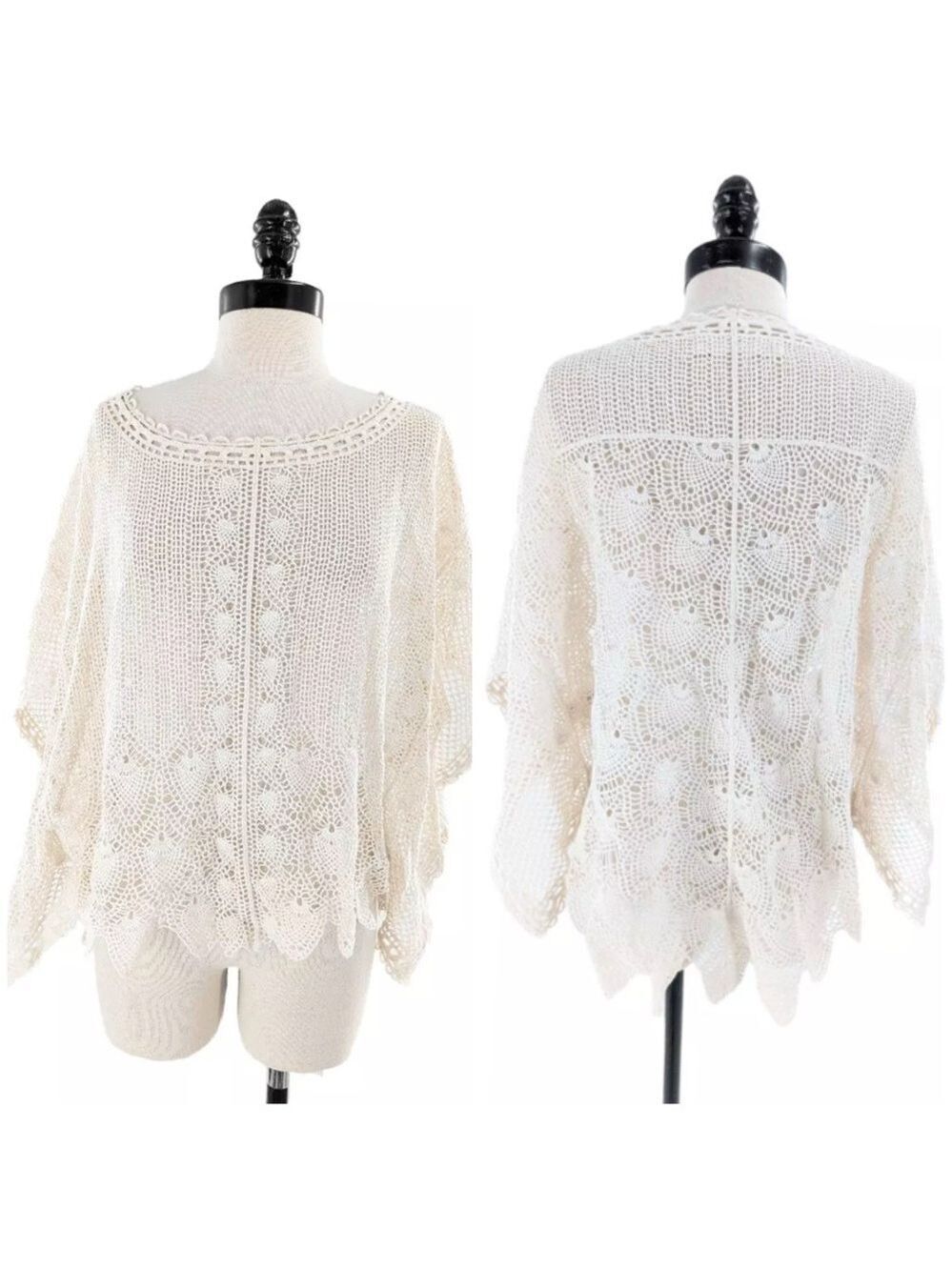 Anthropologie Sparrow Women Cream
Batwing Sleeve Crochet Lace Cotton Poncho